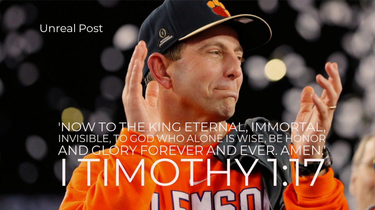 Clemson Head Football Coach Dabo Swinney Praises God