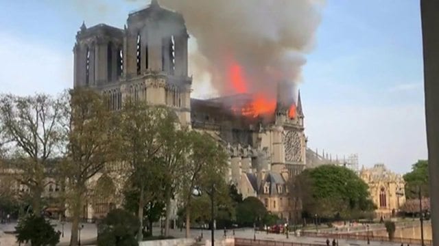 Notre-Dame cathedral: Firefighters tackle blaze in Paris