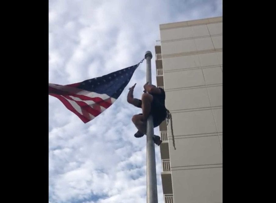 WATCH: American Flag Breaks Loose, Navy SEAL Climbs the Flag Pole to Fix It