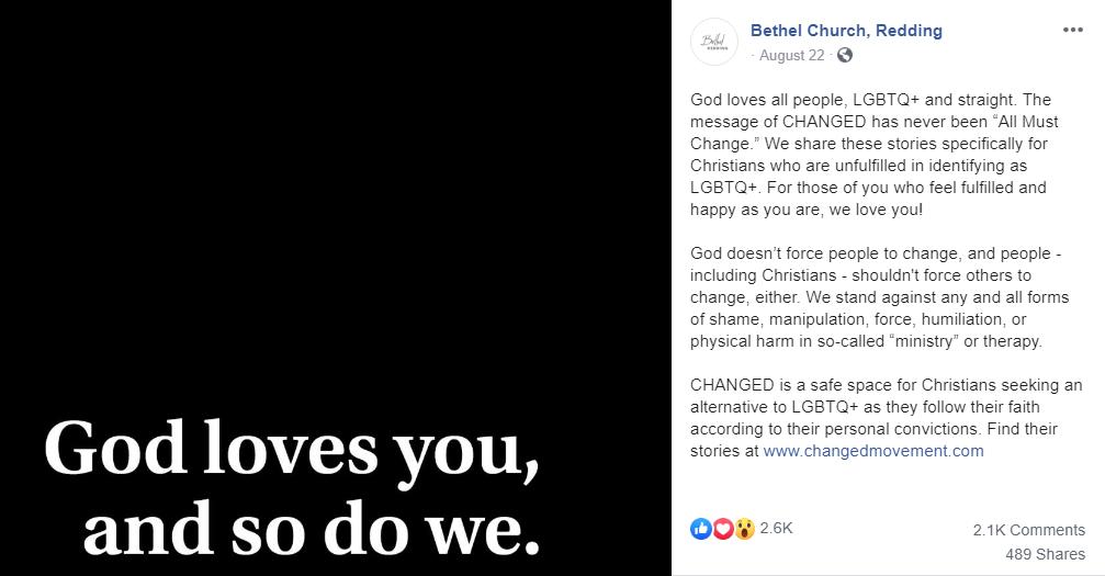 Bethel Church Suggests ‘LGBTQ+’ People ‘Who Feel Fulfilled and Happy As You Are’ Don’t Need to Change or Repent